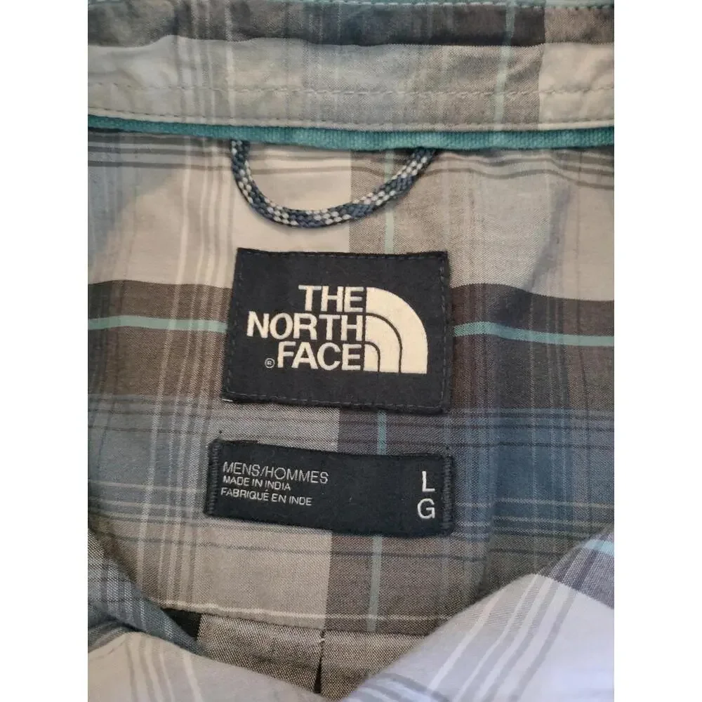 The North Face Shirt Large Mens Plaid SS Gorpcore Hiking Outdoor GrayBlue Button